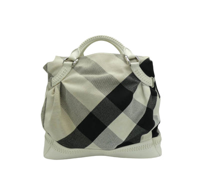 Burberry White Leather Trimmed Exploded Nova Check Satchel Bag Burberry