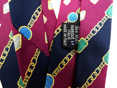 Chanel Vintage Maroon and Navy Striped Print Tie Ties Chanel
