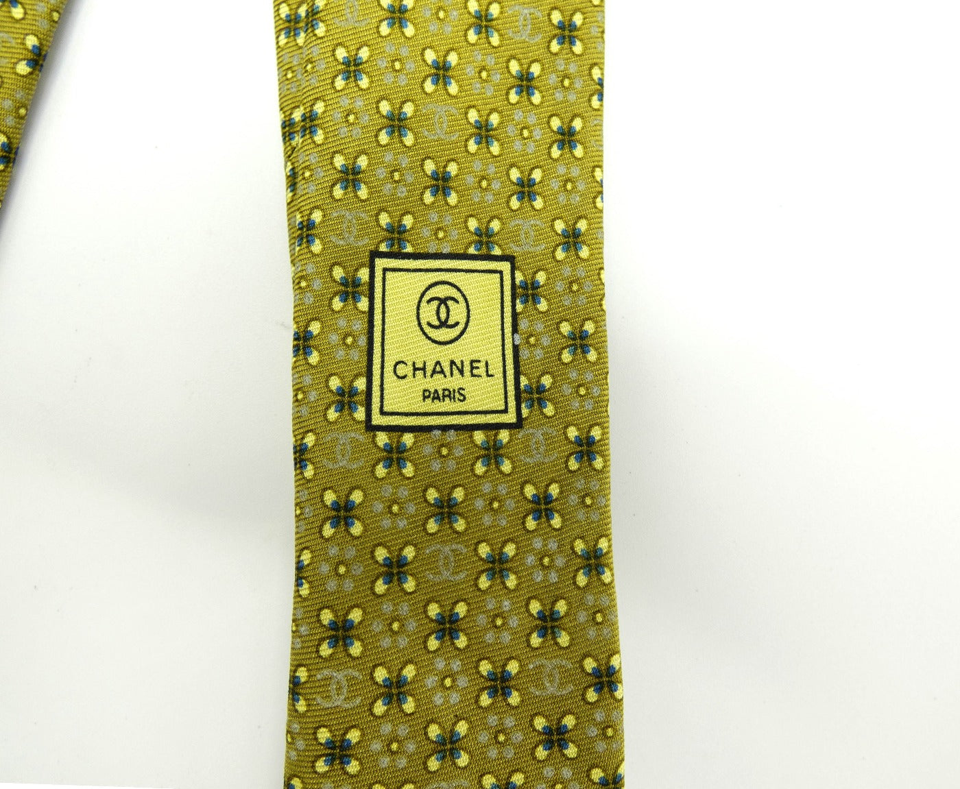 Chanel Olive Blue and Grey CC Flower Silk Tie Ties Chanel