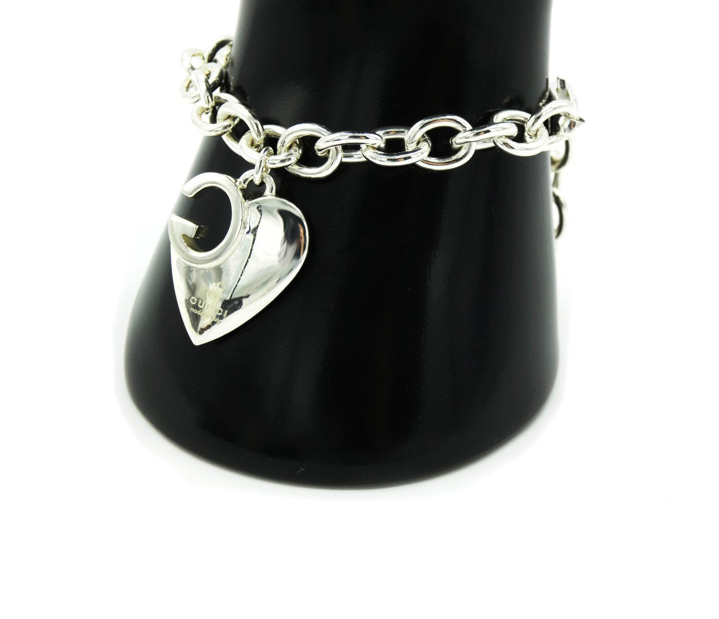 Gucci Sterling Silver Heart Charm Bracelet Necklace Gucci