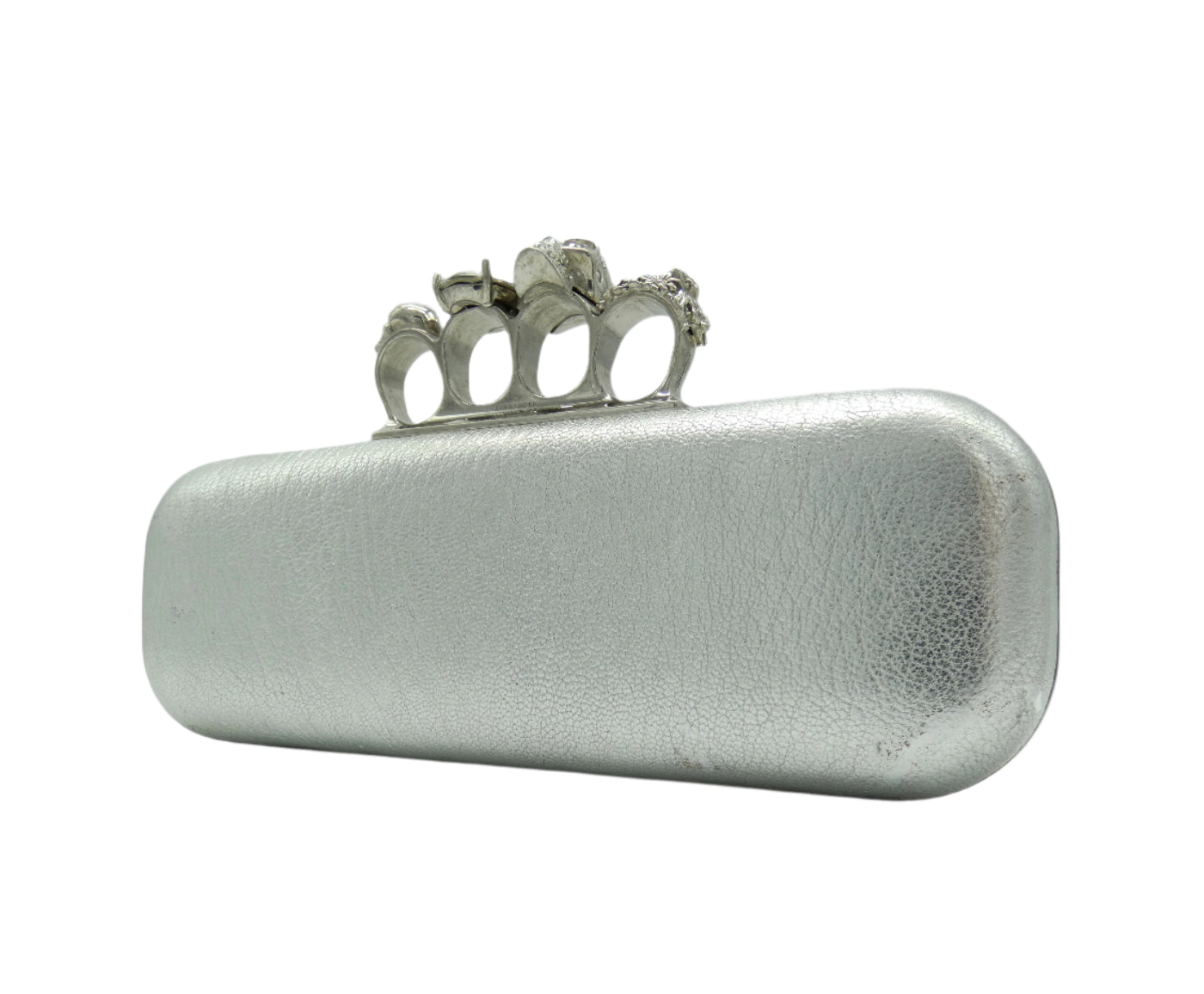Alexander McQueen Silver Leather Skull Knuckle Clutch Bag Alexander McQueen