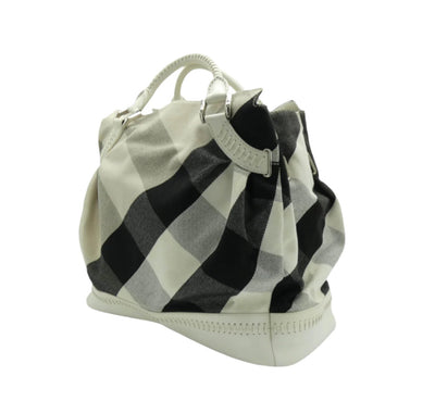 Burberry White Leather Trimmed Exploded Nova Check Satchel Bag Burberry