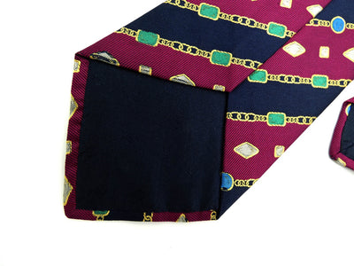 Chanel Vintage Maroon and Navy Striped Print Tie Ties Chanel