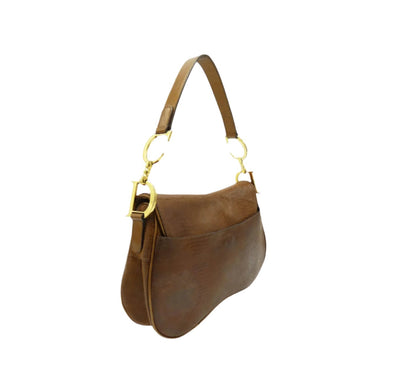 Christian Dior Lizard Embossed Brown Leather Double Saddle Bag Bag Christian Dior
