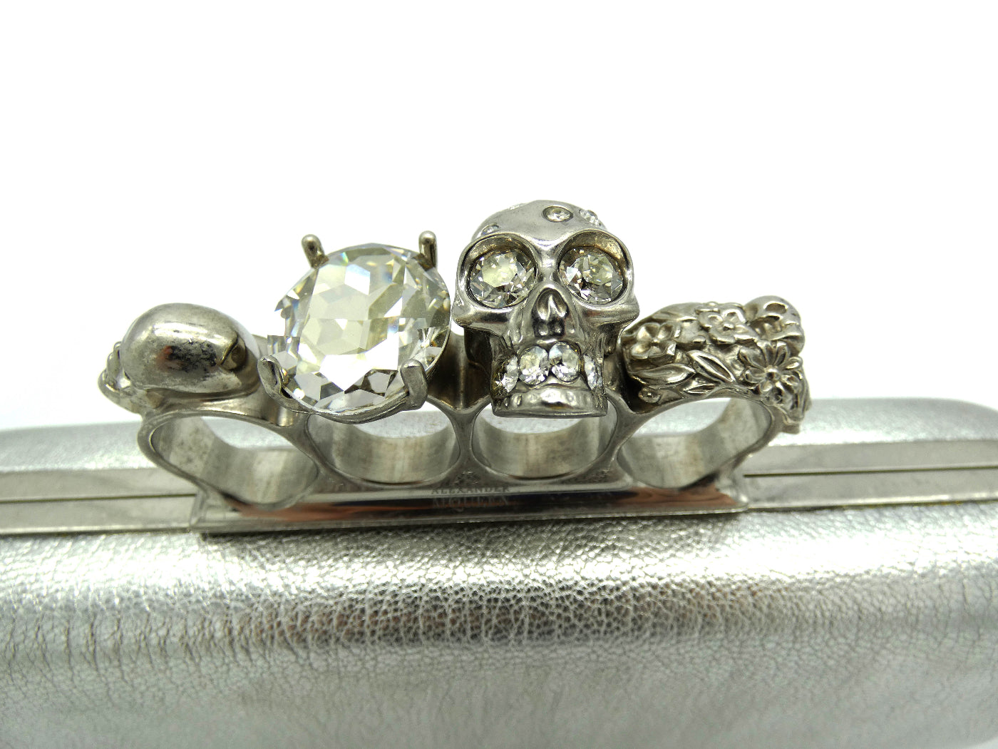 Alexander McQueen Silver Leather Skull Knuckle Clutch Bag Alexander McQueen