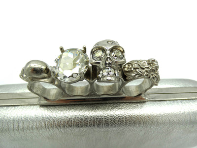 Alexander McQueen Silver Leather Skull Knuckle Clutch Bag Alexander McQueen