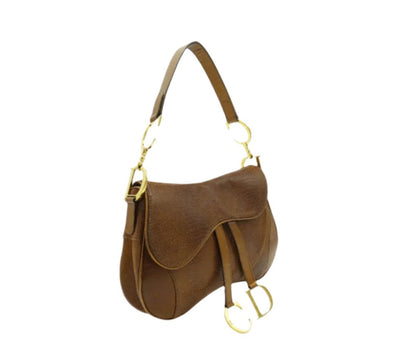 Christian Dior Lizard Embossed Brown Leather Double Saddle Bag Bag Christian Dior