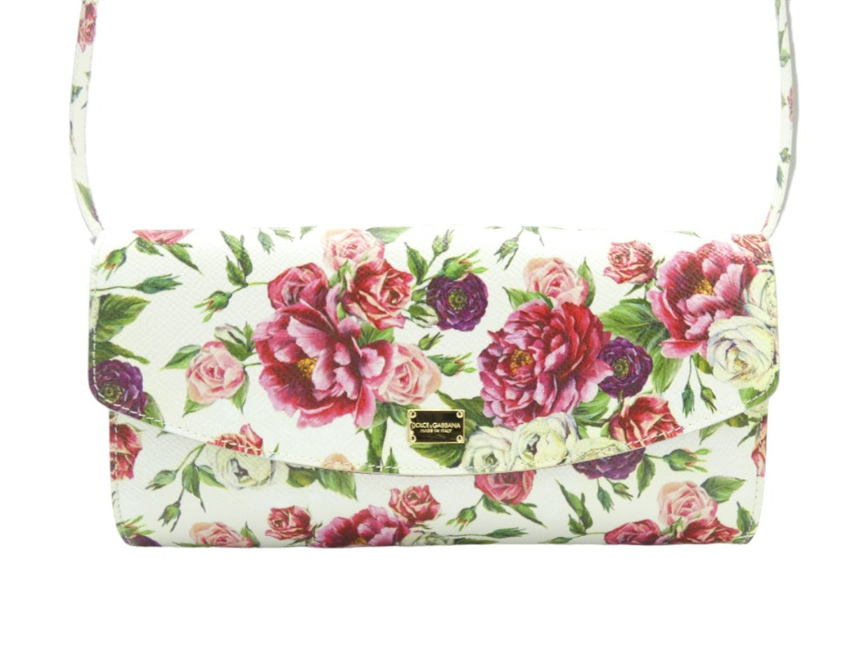 Dolce & Gabbana Dauphine Rose Print Leather Crossbody Clutch Bag Dolce & Gabbana