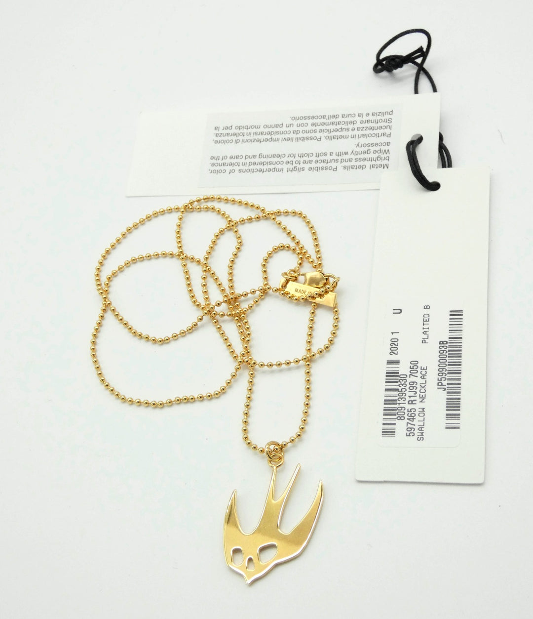 Alexander McQueen Gold Swallow Necklace Occhi Azzurri