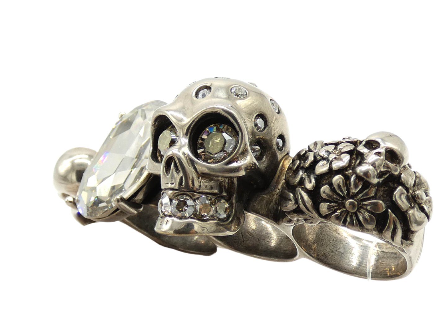 Alexander McQueen Skull Knuckle Ring in Silver and Crystal Ring Alexander McQueen