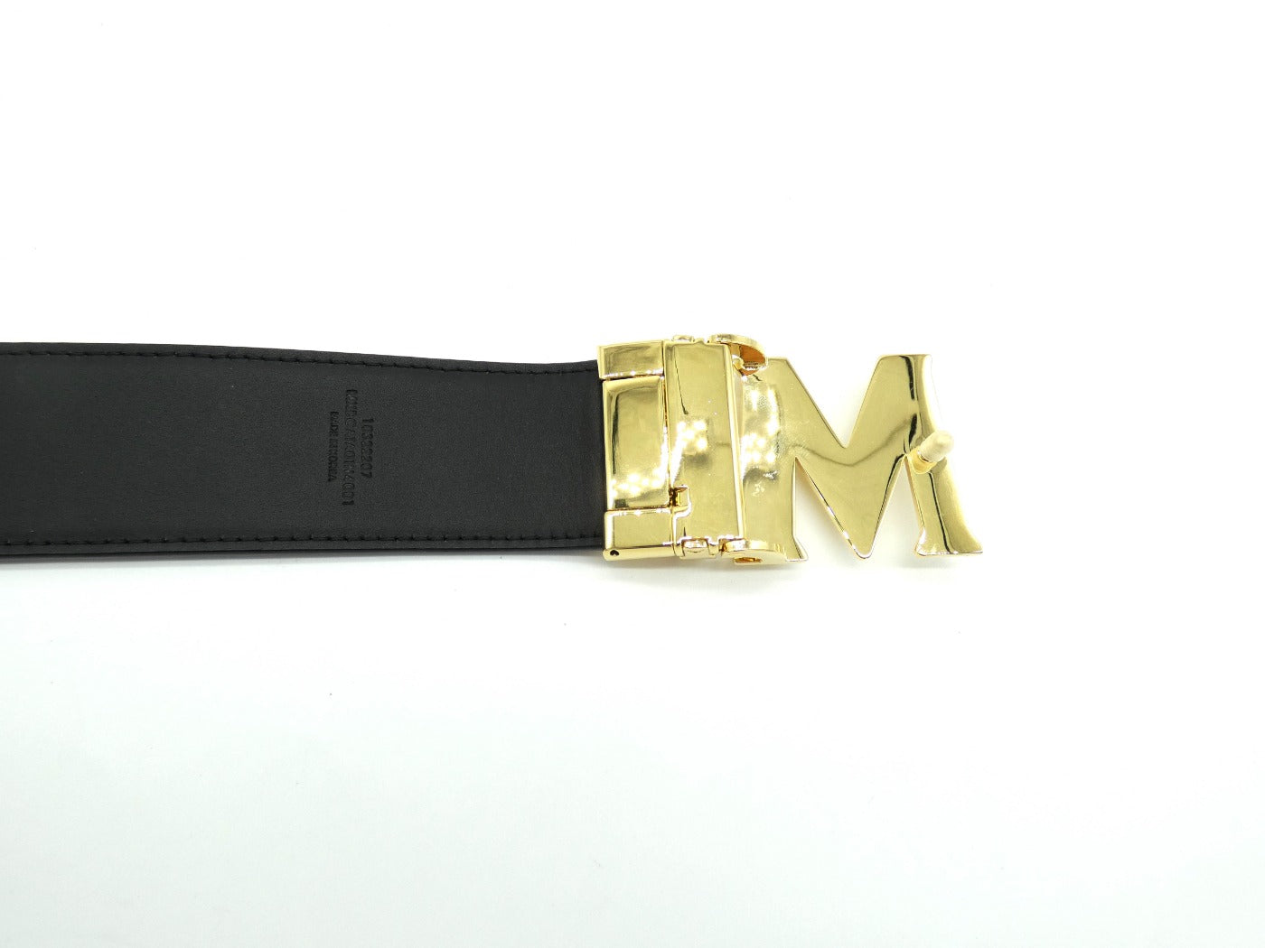 MCM Claus M Tan Leather Reversible Belt Gold Buckle Belt MCM