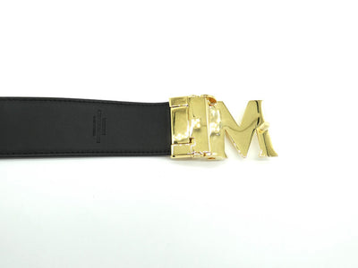 MCM Claus M Tan Leather Reversible Belt Gold Buckle Belt MCM