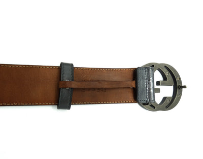 Gucci GG Black Grey Imprime Belt Belt Gucci