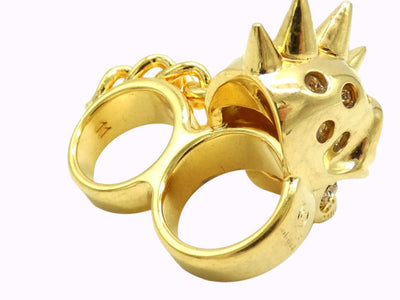 Alexander McQueen Double Gold Skull and Chain Ring Ring Alexander McQueen