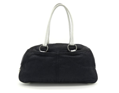 Prada Vintage Black Denim with White Leather Shoulder Bag Bag Prada