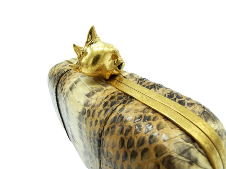 Alexander McQueen Snakeskin Mohawk Skull Clutch – Occhi Azzurri