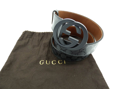 Gucci GG Black Grey Imprime Belt Belt Gucci