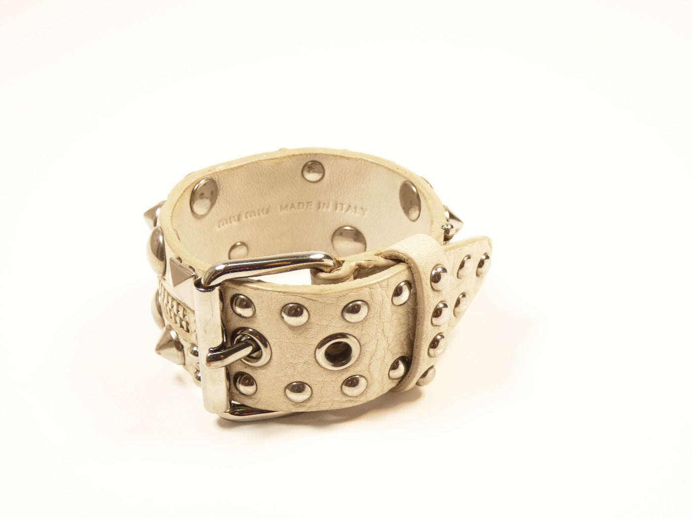 Miu Miu Taupe Leather Riveted Bracelet Bracelet Miu Miu