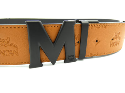 MCM Claus M Tan Leather Reversible Belt Black Buckle Belt MCM