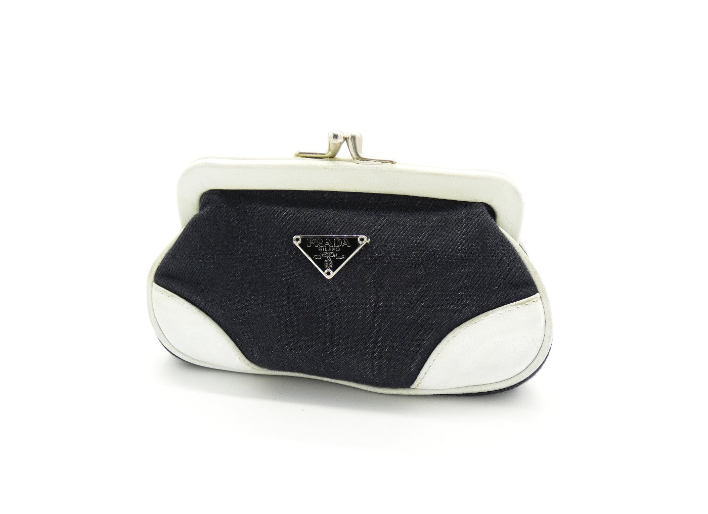 Prada Vintage Black Denim with White Leather Shoulder Bag Bag Prada