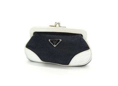 Prada Vintage Black Denim with White Leather Shoulder Bag Bag Prada