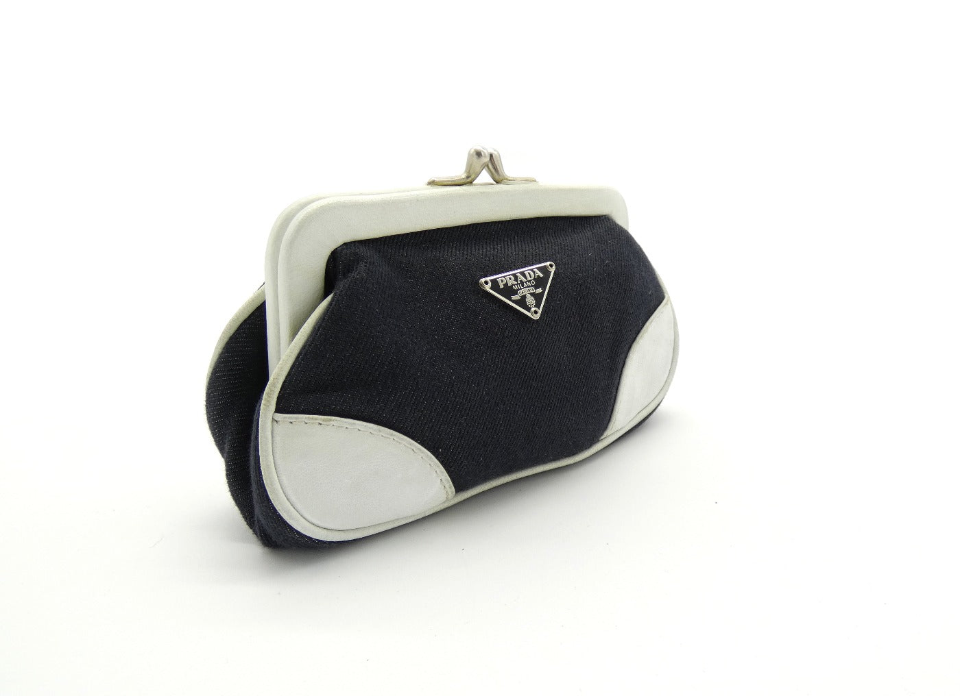 Prada Vintage Black Denim with White Leather Shoulder Bag Bag Prada