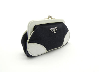 Prada Vintage Black Denim with White Leather Shoulder Bag Bag Prada