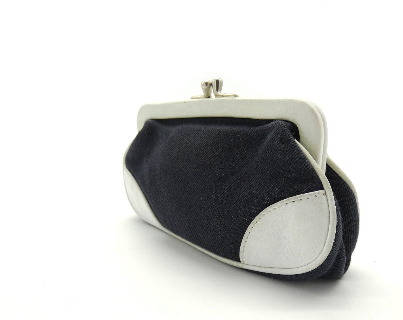 Prada Vintage Black Denim with White Leather Shoulder Bag Bag Prada