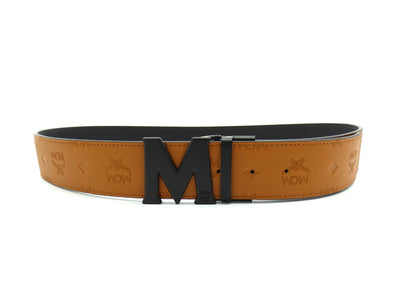 MCM Claus M Tan Leather Reversible Belt Black Buckle Belt MCM