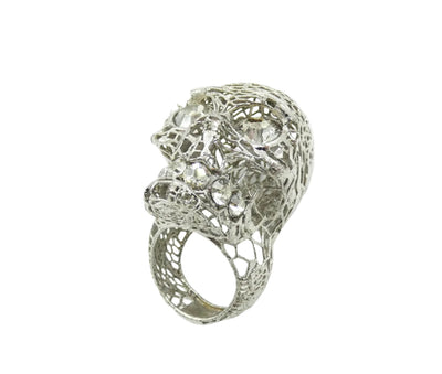 Alexander McQueen Silver Filigree Crystal Skull Ring cocktail Ring Alexander McQueen