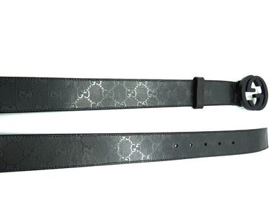 Gucci GG Black Grey Imprime Belt Belt Gucci