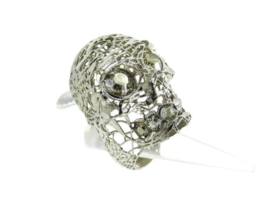 Alexander McQueen Silver Filigree Crystal Skull Ring cocktail Ring Alexander McQueen