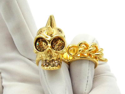 Alexander McQueen Double Gold Skull and Chain Ring Ring Alexander McQueen
