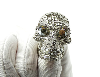 Alexander McQueen Silver Filigree Crystal Skull Ring cocktail Ring Alexander McQueen