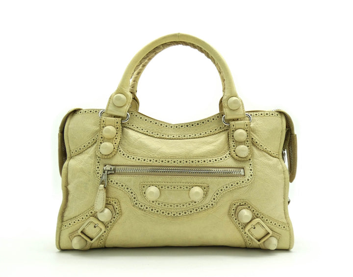 BALENCIAGA クリーム色 ハンドバッグ Balenciaga Blanc Crème Brogue Classic City Bag – Occhi Azzurri