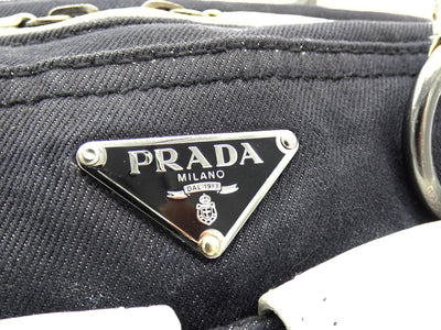 Prada Vintage Black Denim with White Leather Shoulder Bag Bag Prada