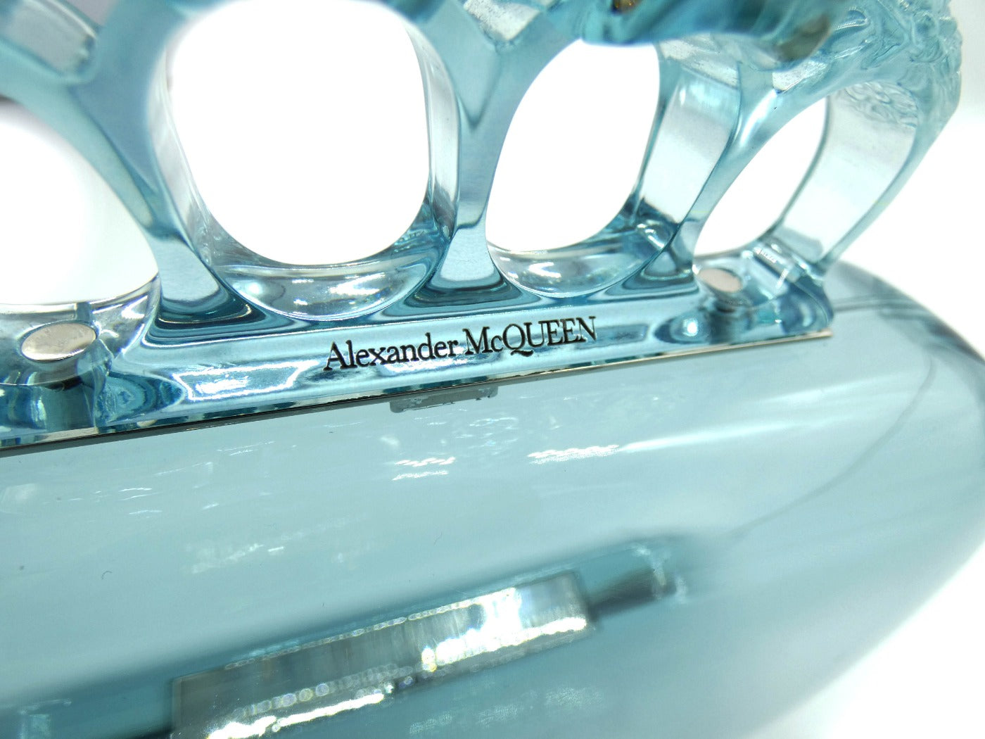Alexander McQueen Blue Plexi Skull 4 Ring Clutch Bag Alexander McQueen