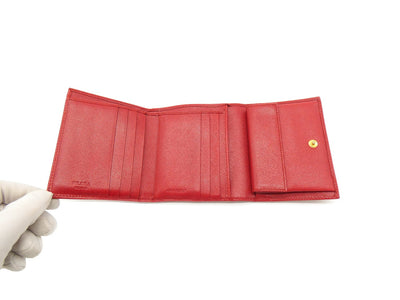 Prada Red Saffiano Flap Compact Wallet Wallet Prada