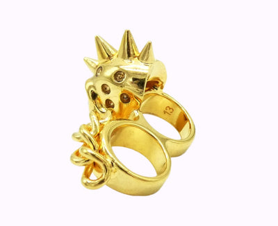 Alexander McQueen Double Gold Skull and Chain Ring Ring Alexander McQueen