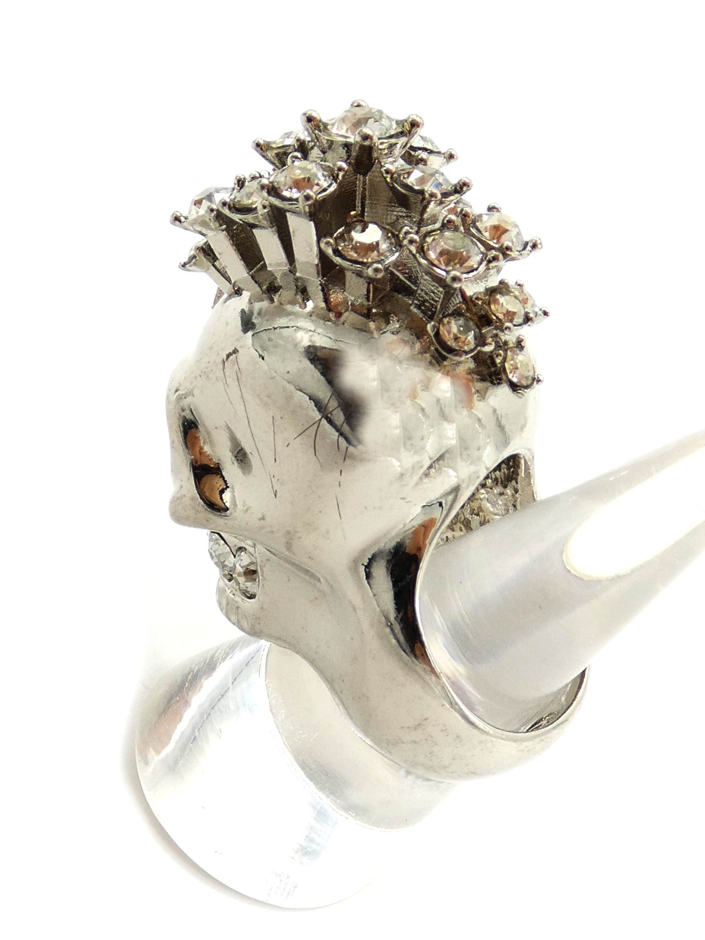 Alexander McQueen Silver Skull Crystal Mohawk Ring Ring Alexander McQueen