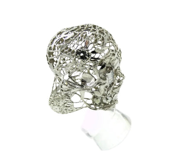 Alexander McQueen Silver Filigree Crystal Skull Ring cocktail Ring Alexander McQueen