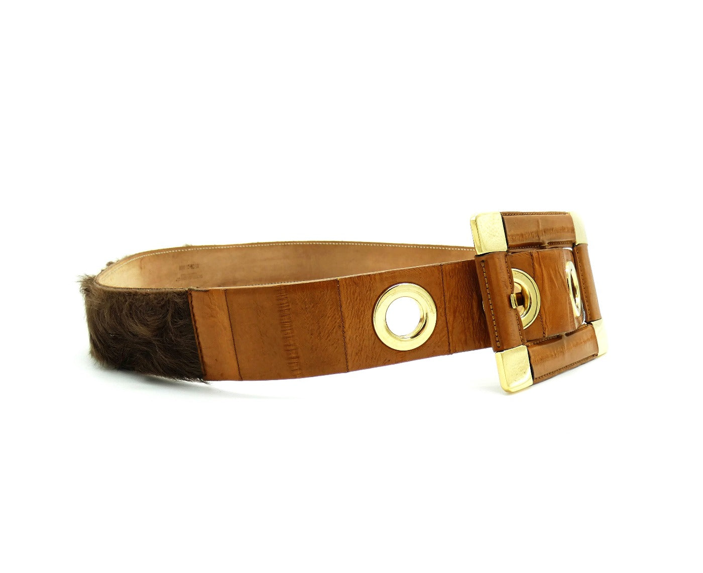 Dolce & Gabbana Brown Fur with Leather Belt Belt Dolce & Gabbana