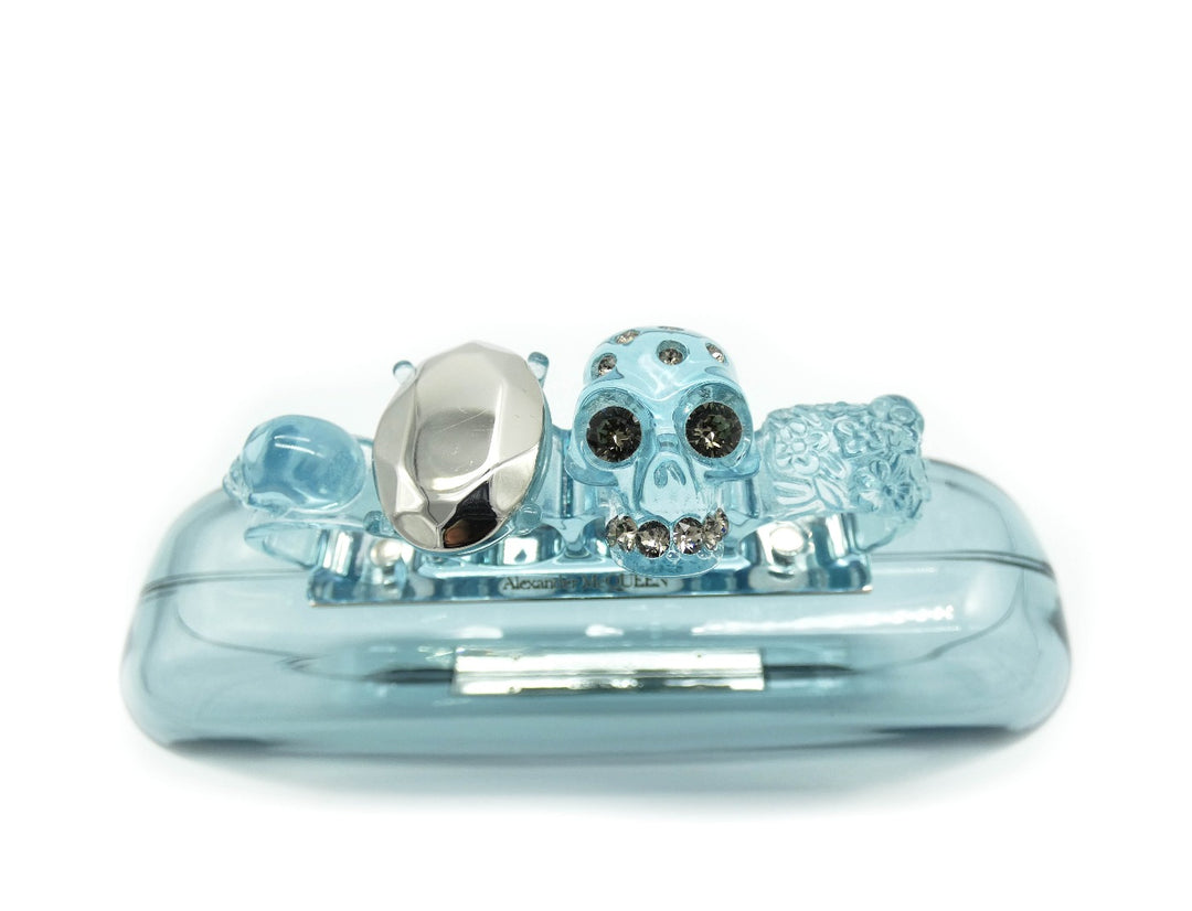 Alexander McQueen Blue Plexi Skull Four Ring Clutch – Occhi Azzurri