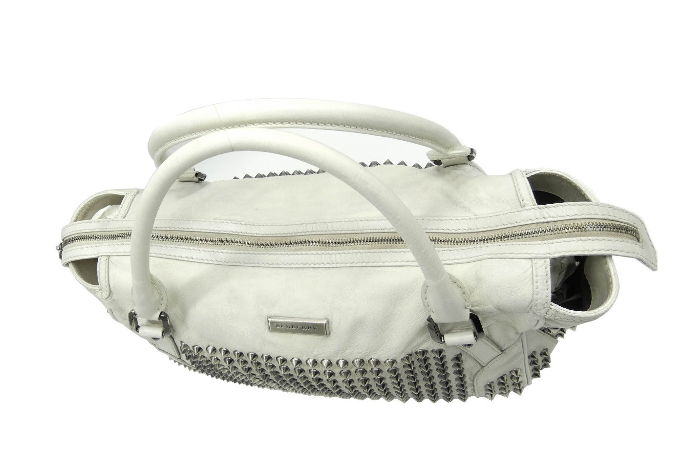 Burberry White Leather Studded Medium Edenham Tote Bag Burberry