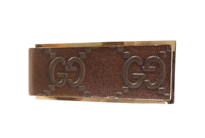 Gucci Silver and Brown GG Leather Money Clip Wallet Gucci