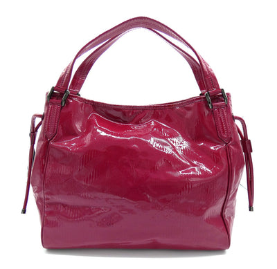 Burberry Large Raspberry Patent Check Embossed Bilmore Handbag Bag Burberry