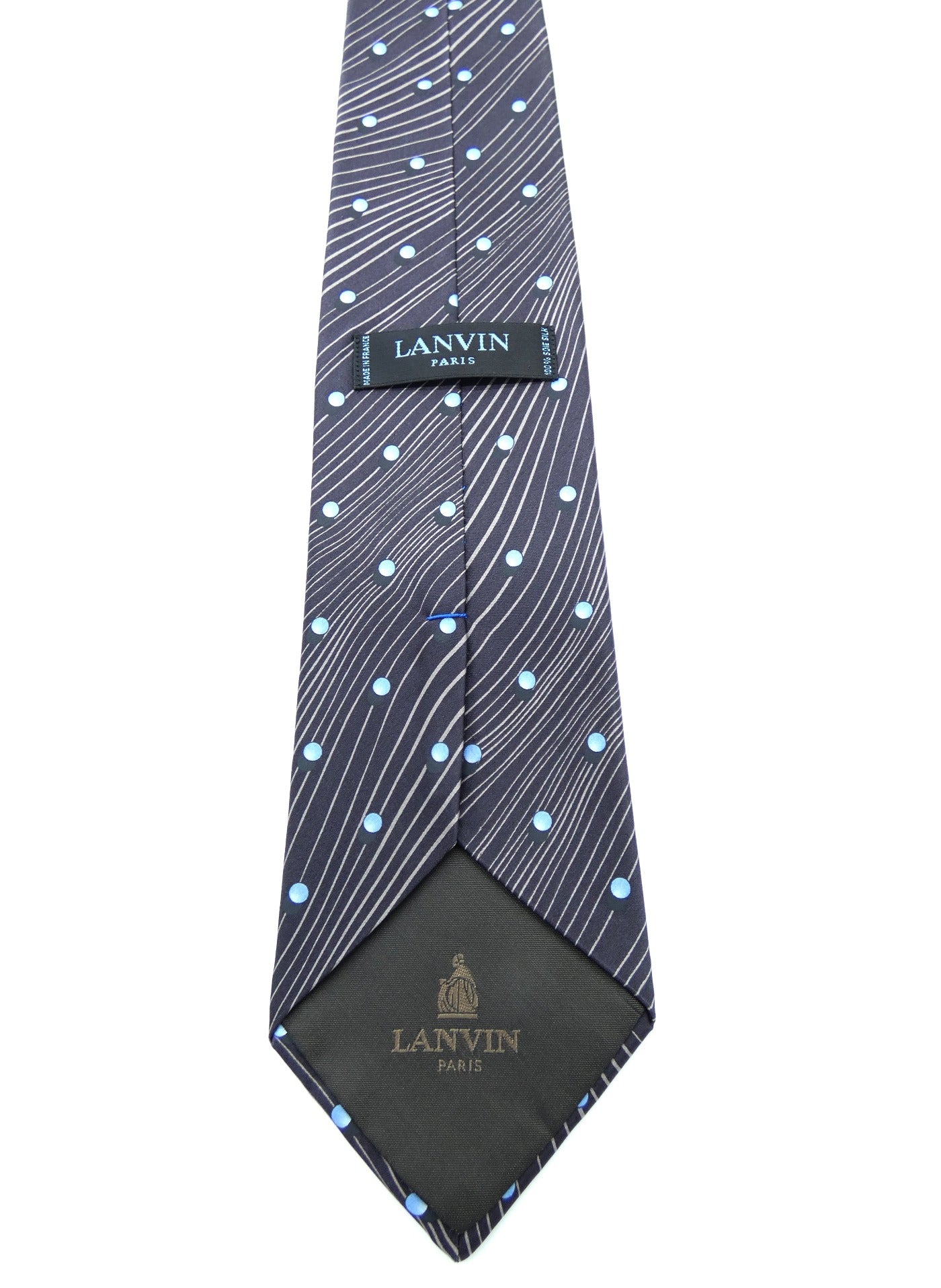 Lanvin Blue Dot and Stripe Graphic Silk Tie Ties Lanvin