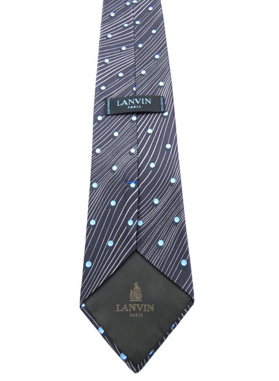 Lanvin Blue Dot and Stripe Graphic Silk Tie Ties Lanvin