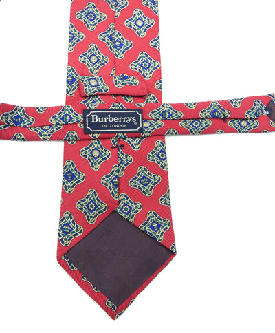 Burberrys Vintage Red and Navy Graphic Print Silk Tie Ties Burberry
