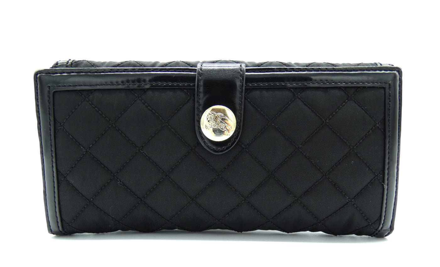 Burberry Black Patent Leather and Nylon Quilted Long Wallet Wallet Burberry